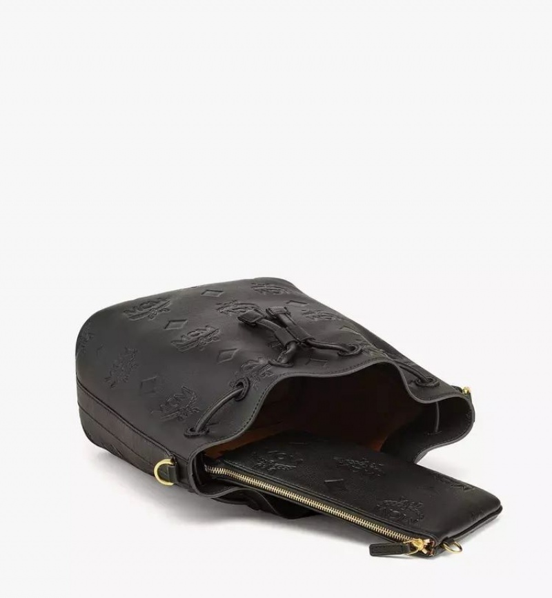 Crossbody Kabelka MCM Worldwide Dessau Drawstring In Embossed Monogram Kozene Čierne | 234978-AQJ