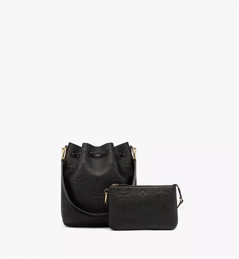 Crossbody Kabelka MCM Worldwide Dessau Drawstring In Embossed Monogram Kozene Čierne | 234978-AQJ