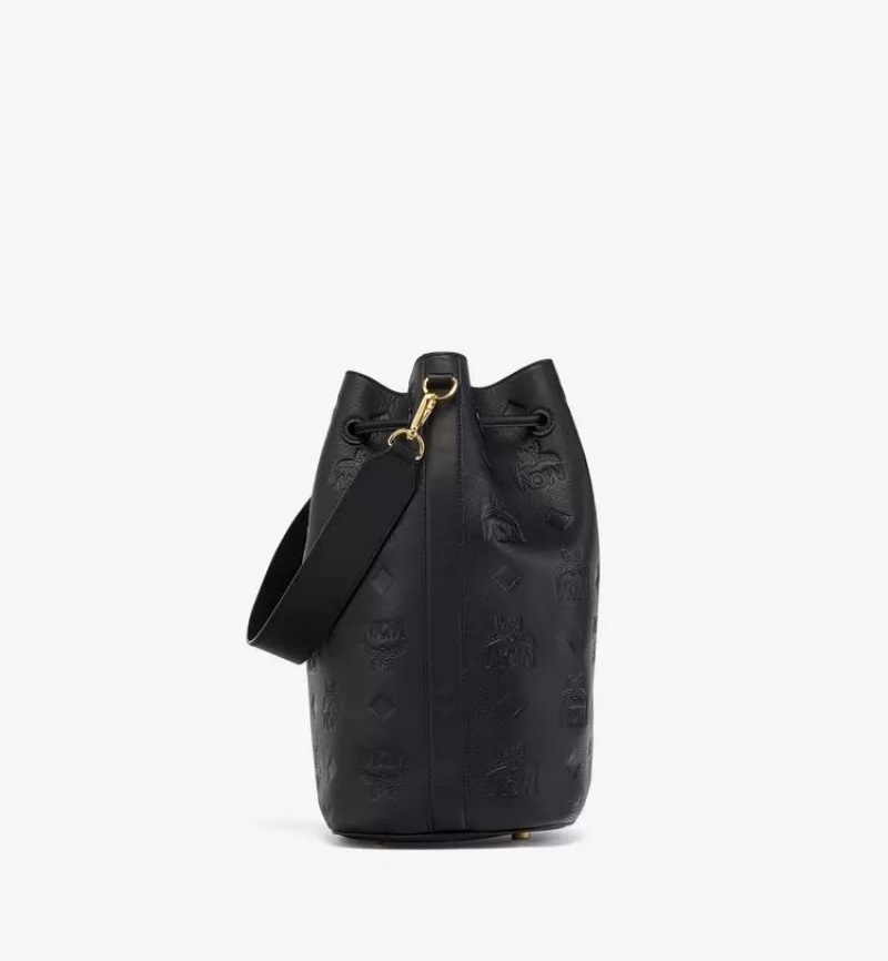 Crossbody Kabelka MCM Worldwide Dessau Drawstring In Embossed Monogram Kozene Čierne | 971234-GJB