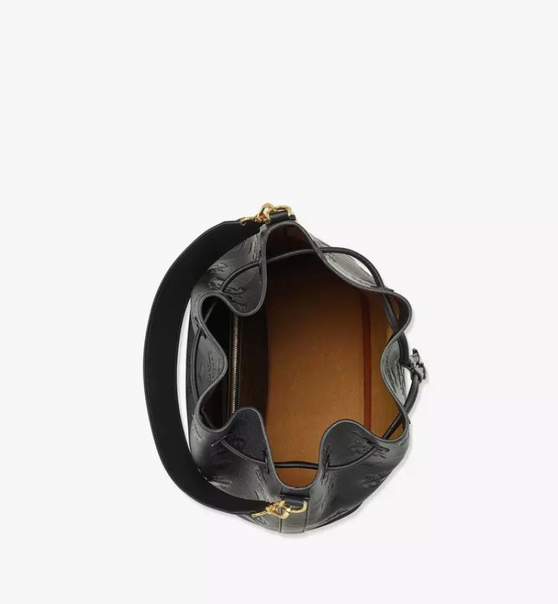 Crossbody Kabelka MCM Worldwide Dessau Drawstring In Embossed Monogram Kozene Čierne | 971234-GJB