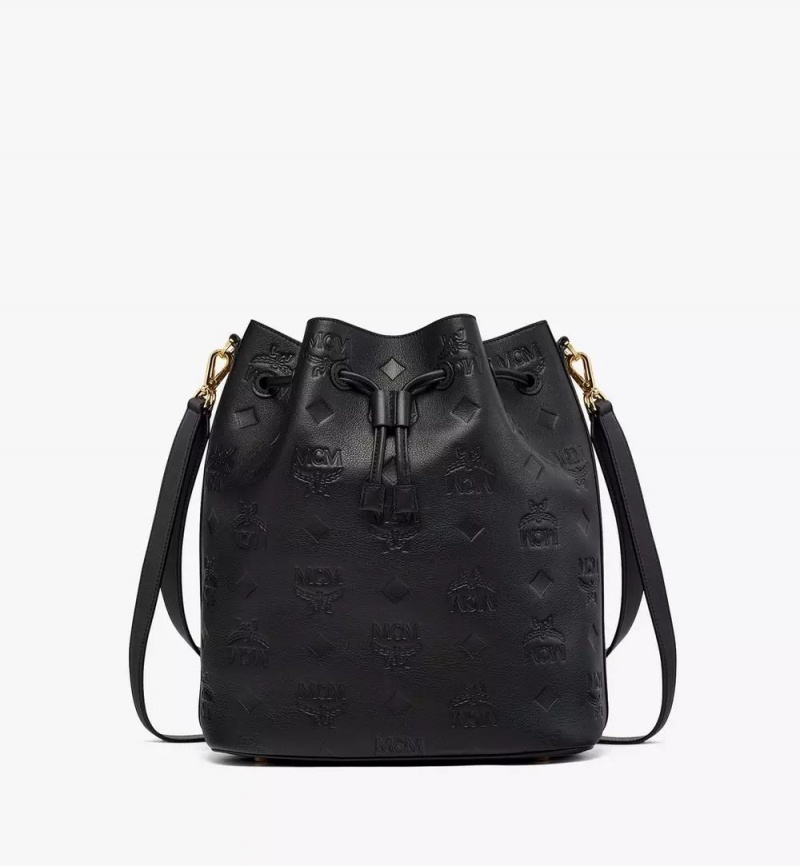 Crossbody Kabelka MCM Worldwide Dessau Drawstring In Embossed Monogram Kozene Čierne | 971234-GJB