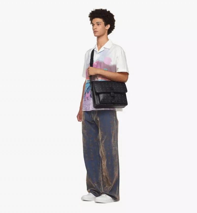 Crossbody Kabelka MCM Worldwide Klassik Messenger in Visetos Čierne | 143726-WID