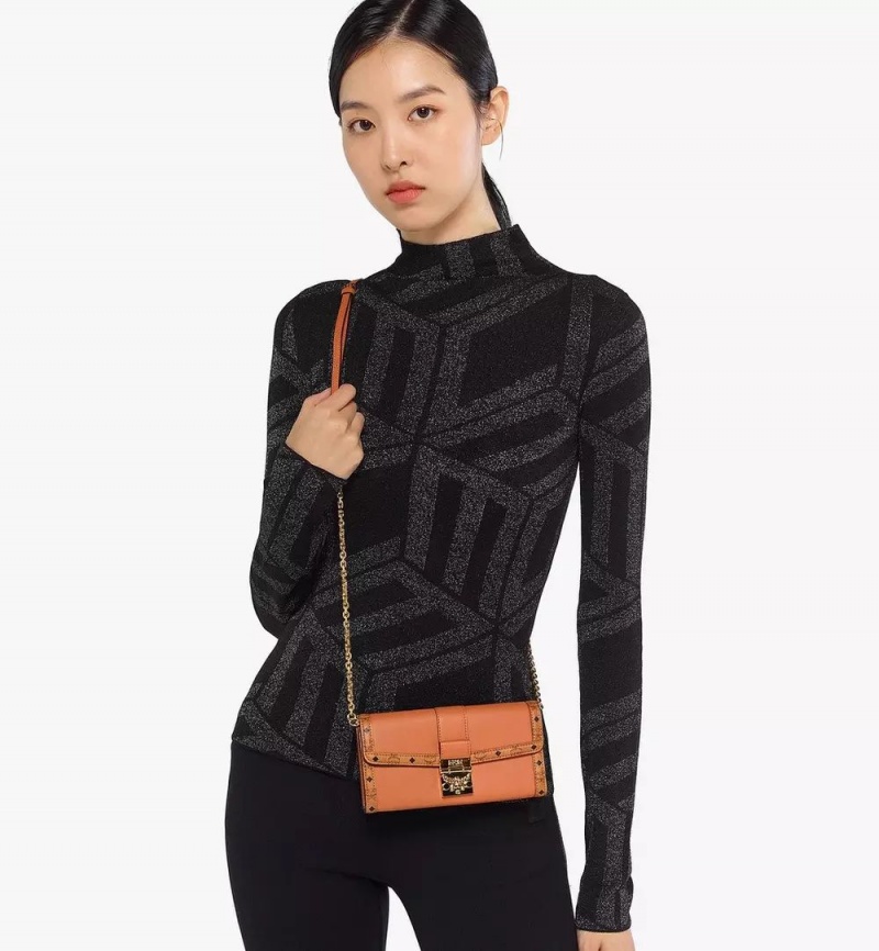 Crossbody Kabelka MCM Worldwide Tracy Chain in Kozene Visetos Mix Hnede | 583401-HKX