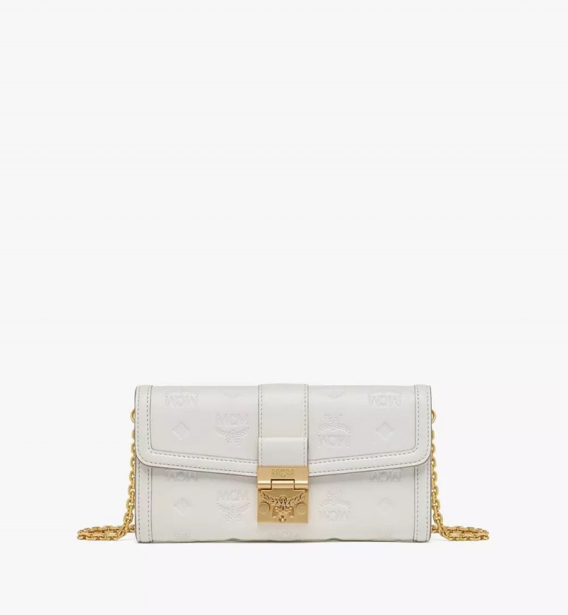 Crossbody Kabelka MCM Worldwide Tracy Chain in Embossed Monogram Kozene Biele | 419708-BPE
