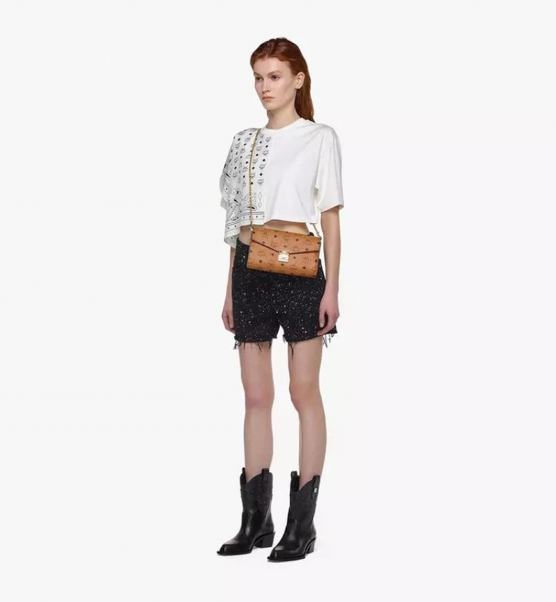 Crossbody Kabelka MCM Worldwide Tracy in Visetos Hnede | 701643-CUW
