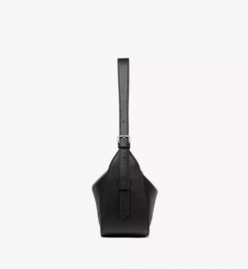 Kabelka MCM Worldwide Aren Flap Hobo in Embossed Monogram Kozene Čierne | 713682-GJW
