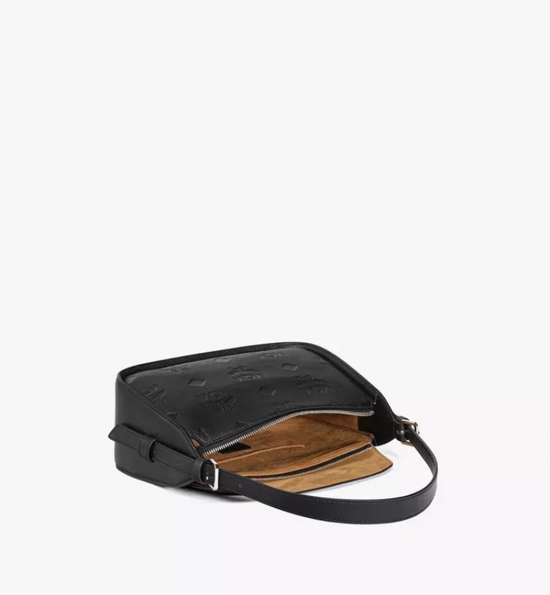 Kabelka MCM Worldwide Aren Flap Hobo in Embossed Monogram Kozene Čierne | 713682-GJW