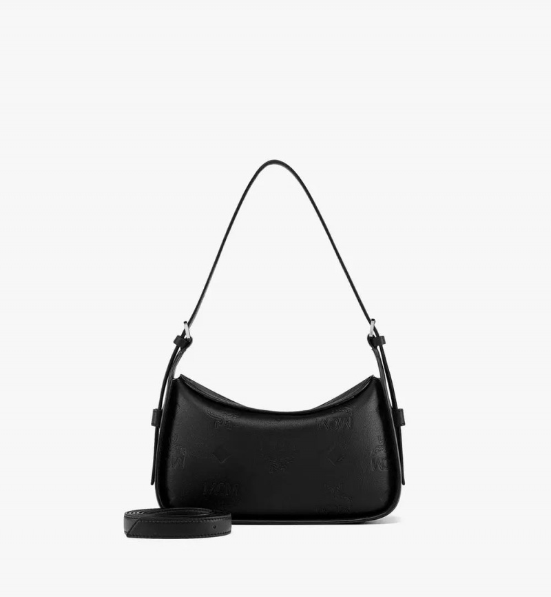 Kabelka MCM Worldwide Aren Flap Hobo in Embossed Monogram Kozene Čierne | 713682-GJW