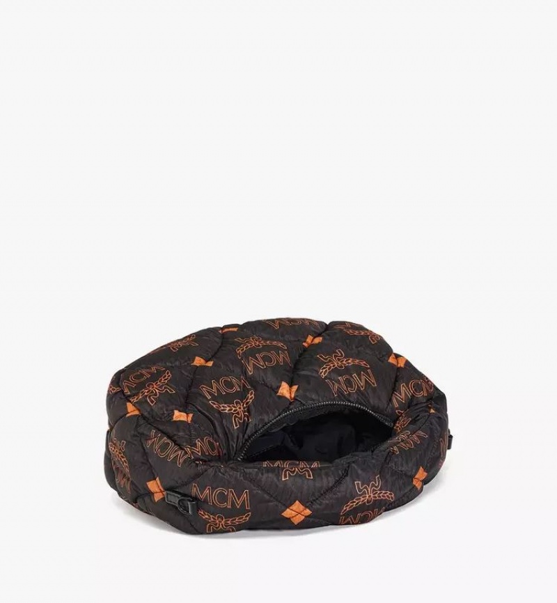 Kabelka MCM Worldwide Aren Prešívané Hobo in Maxi Monogram Nylon Čierne | 973560-HEZ