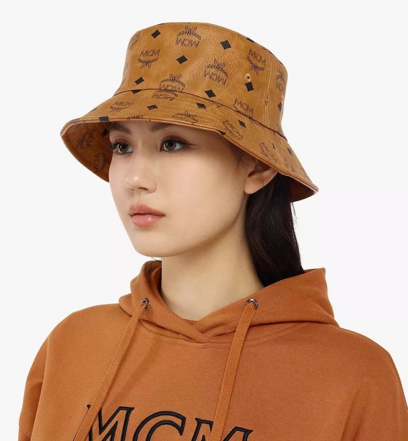 Klobuky MCM Worldwide Bucket in Visetos Damske Hnede | 675091-ZAV