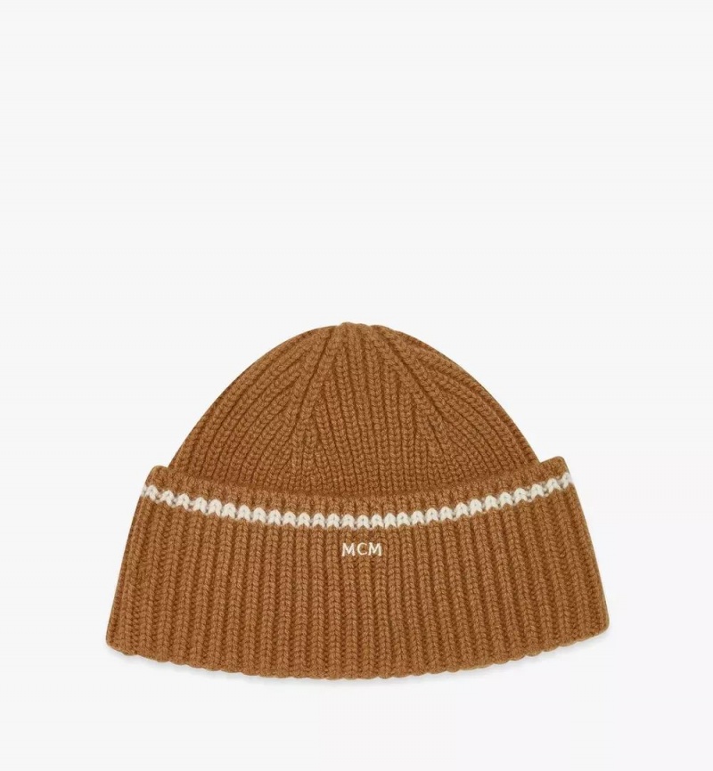 Klobuky MCM Worldwide Logo Beanie in Vlna and Recycled Cashmere Damske Hnede | 681537-NZH