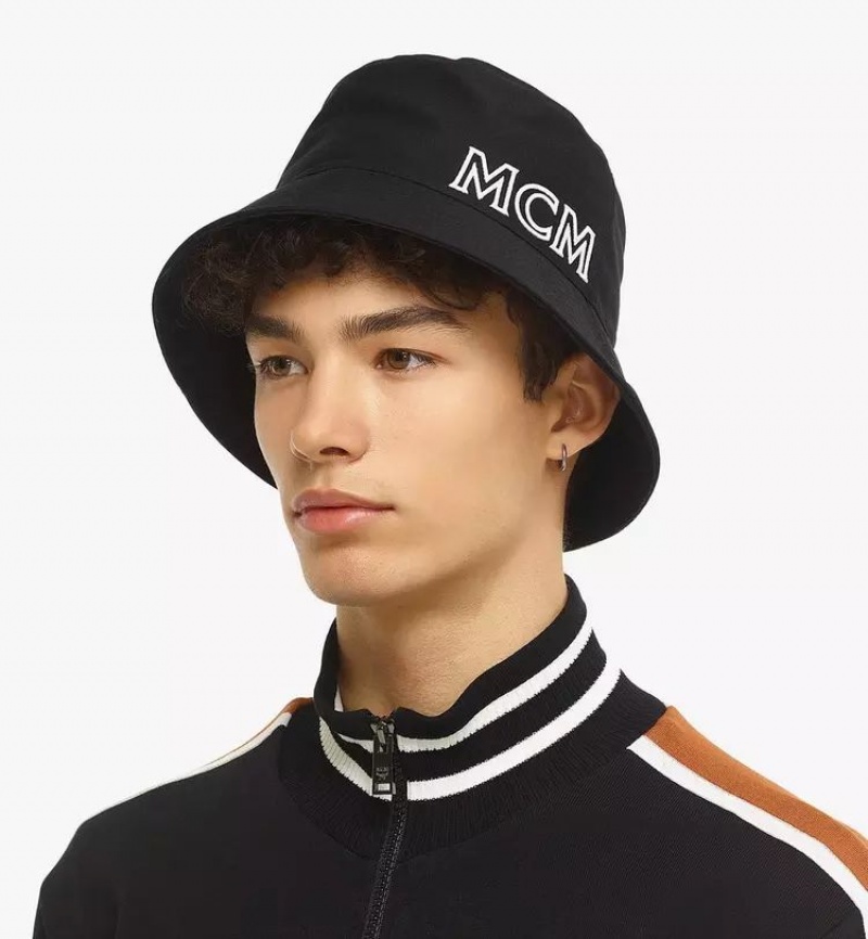 Klobuky MCM Worldwide MCM Essentials Bucket in Bavlnene Twill Panske Čierne | 308745-ALE