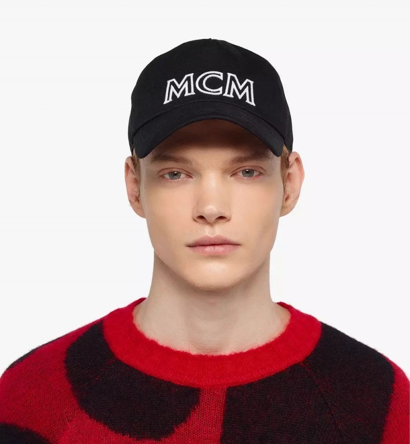 Klobuky MCM Worldwide MCM Essentials Logo in Bavlnene Twill Panske Čierne | 081563-SJU