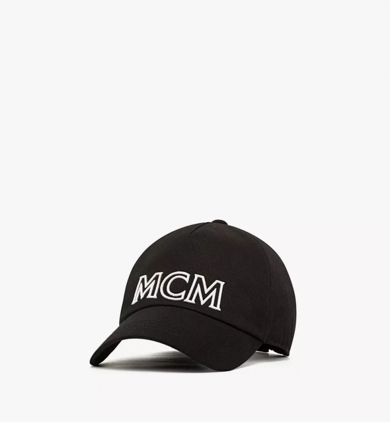 Klobuky MCM Worldwide MCM Essentials Logo in Bavlnene Twill Panske Čierne | 081563-SJU