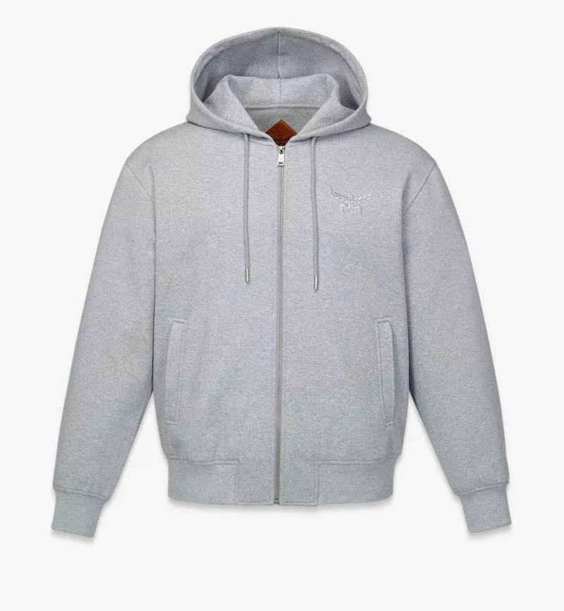 Mikina s Kapucnou MCM Worldwide Essential Logo Ponte Zip Panske Siva | 263819-WNA