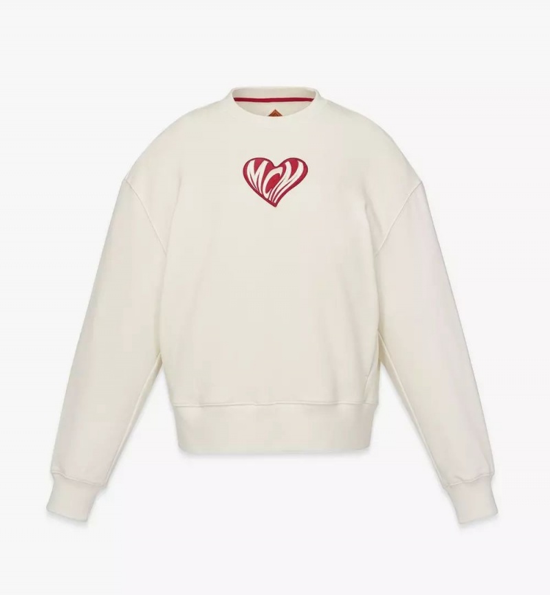 Mikina s Kapucnou MCM Worldwide Heart Logo in Organic Bavlnene Damske Biele | 628475-YQS