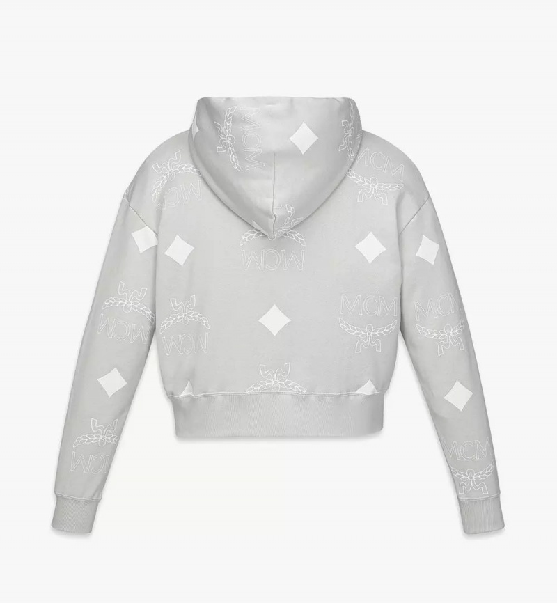 Mikina s Kapucnou MCM Worldwide PHENOMENON+MCM Monogram Print Cropped Zip Damske Siva | 317409-YUJ