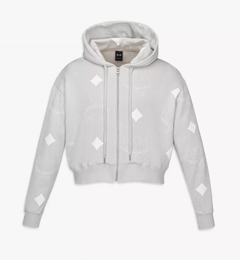 Mikina s Kapucnou MCM Worldwide PHENOMENON+MCM Monogram Print Cropped Zip Damske Siva | 317409-YUJ