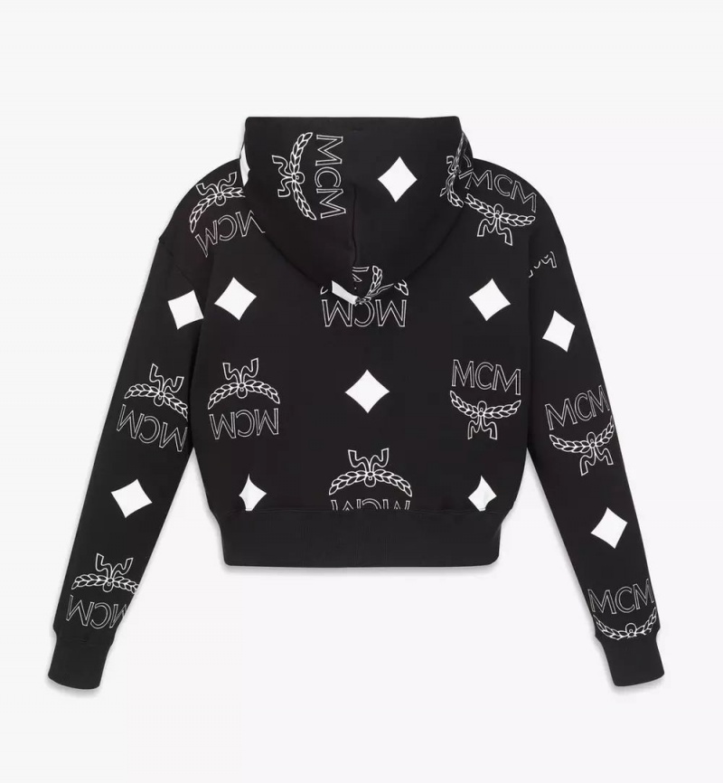 Mikina s Kapucnou MCM Worldwide PHENOMENON+MCM Monogram Print Cropped Zip Damske Čierne | 097312-BTO