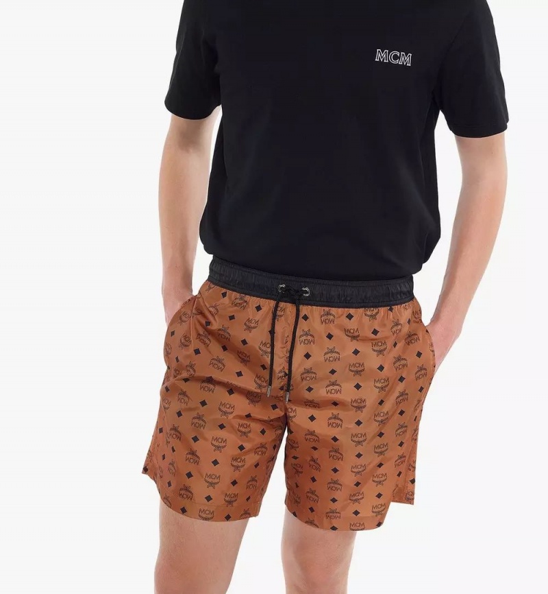 Nohavice MCM Worldwide Monogram Print Swim Trunks Panske Hnede | 796350-AFV