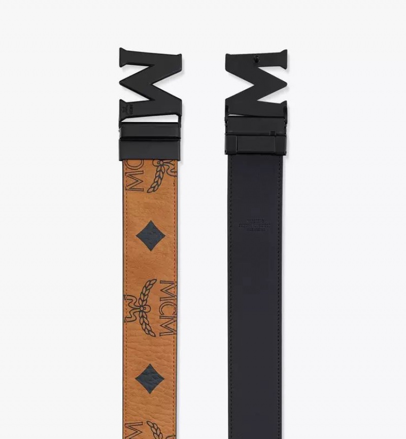 Opasky MCM Worldwide Claus Matte M Reversible 1.75” in Maxi Visetos Panske Hnede | 674208-TCN