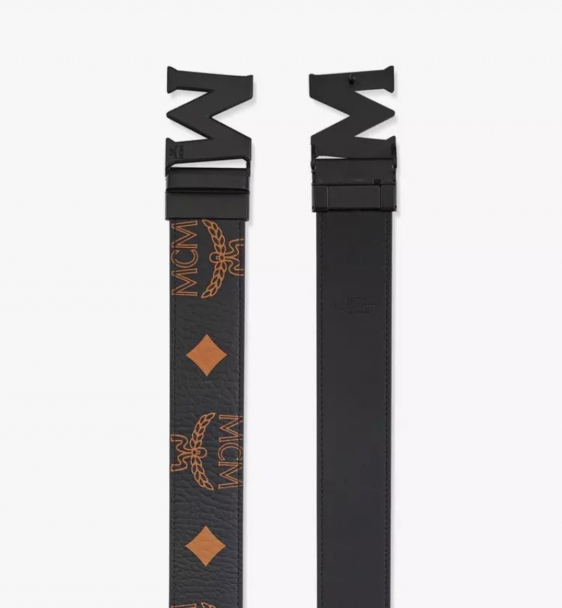 Opasky MCM Worldwide Claus Matte M Reversible 1.75” in Maxi Visetos Damske Čierne | 684352-PIV