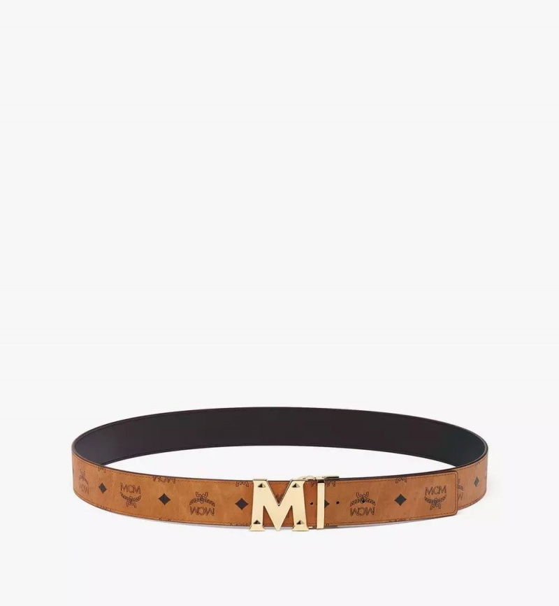 Opasky MCM Worldwide Claus Studded M Reversible 1.75” in Visetos Panske Hnede | 258640-OGX