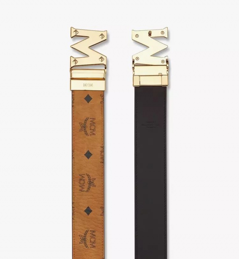 Opasky MCM Worldwide Claus Studded M Reversible 1.75” in Visetos Damske Hnede | 465903-PQR