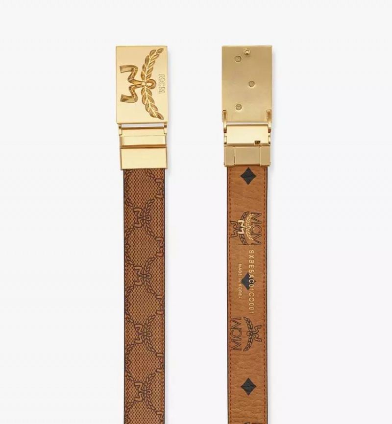 Opasky MCM Worldwide Himmel Brass Plate Reversible Monogram Panske Hnede | 092461-PHK