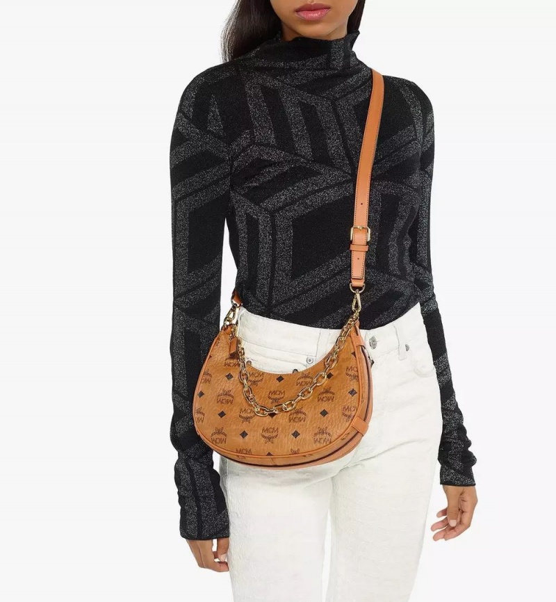 Taška Cez Rameno MCM Worldwide Aren Crescent Hobo in Visetos Hnede | 801932-TRN