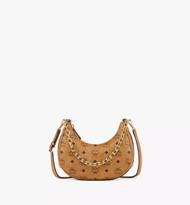 Taška Cez Rameno MCM Worldwide Aren Crescent Hobo in Visetos Hnede | 801932-TRN