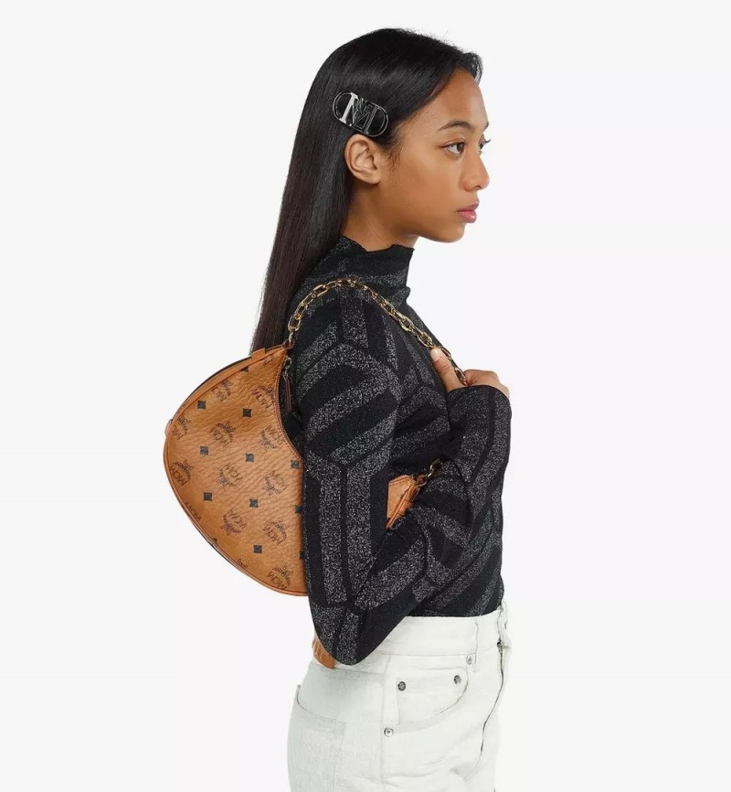 Taška Cez Rameno MCM Worldwide Aren Crescent Hobo in Visetos Hnede | 801932-TRN