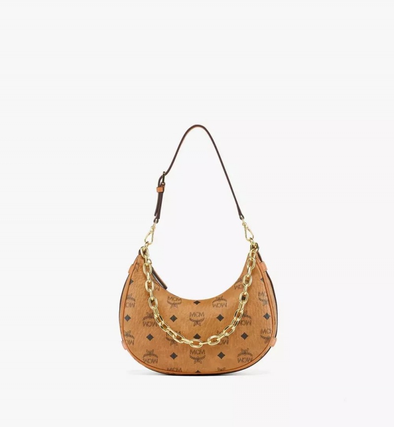 Taška Cez Rameno MCM Worldwide Aren Crescent Hobo in Visetos Hnede | 801932-TRN