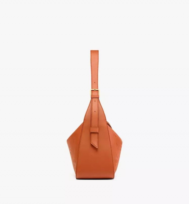 Taška Cez Rameno MCM Worldwide Aren Flap Hobo in Embossed Monogram Kozene Hnede | 923485-FNQ
