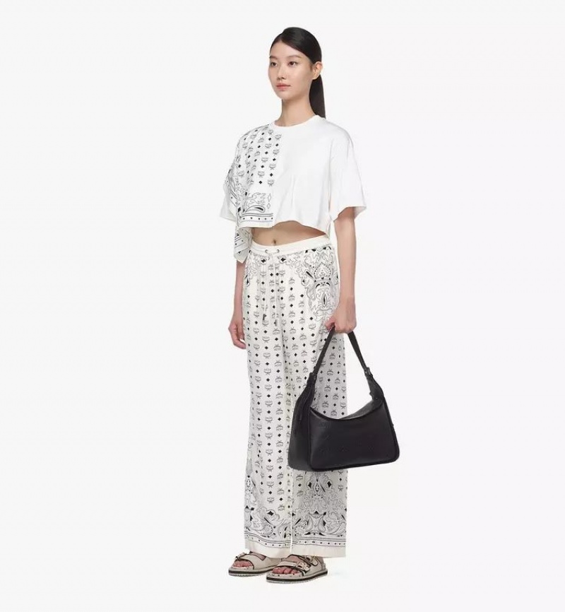 Taška Cez Rameno MCM Worldwide Aren Flap Hobo in Embossed Monogram Kozene Čierne | 312845-XHQ