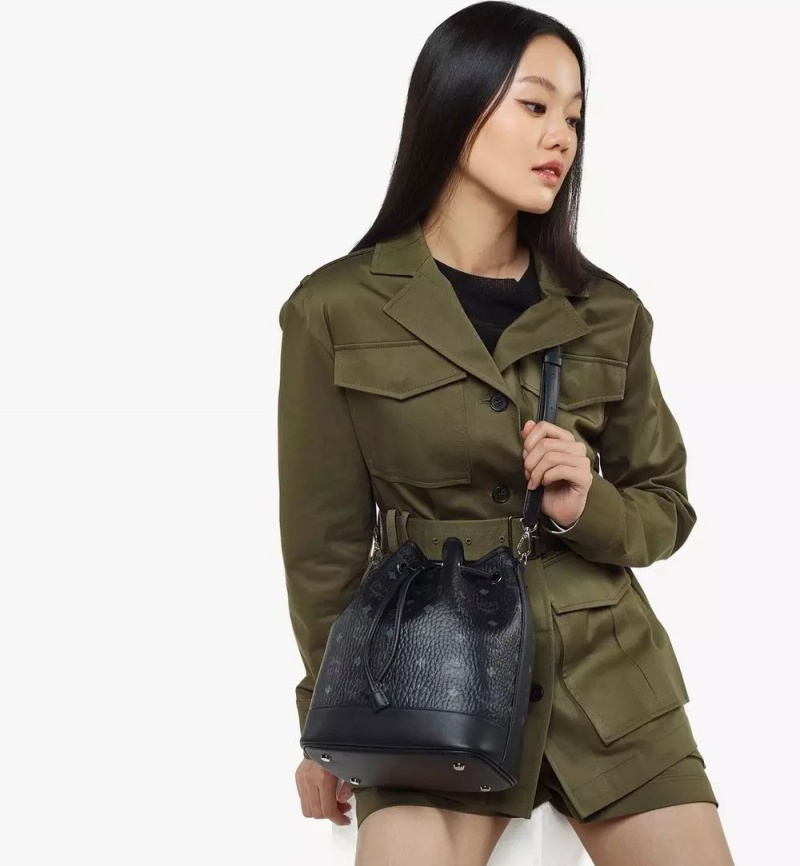 Taška Cez Rameno MCM Worldwide Dessau Drawstring in Visetos Čierne | 762849-KZU