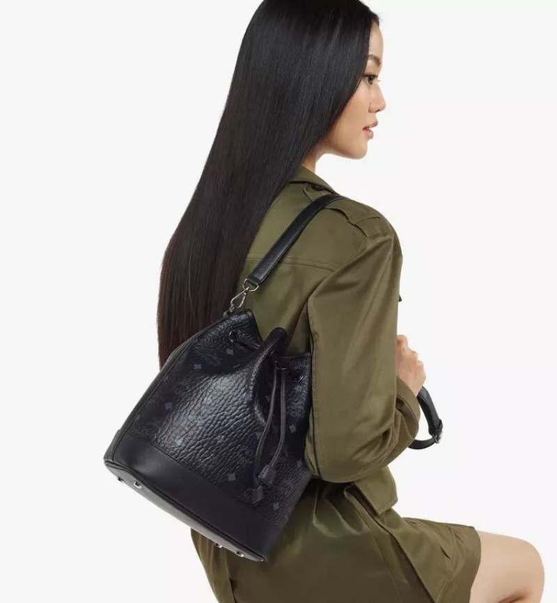 Taška Cez Rameno MCM Worldwide Dessau Drawstring in Visetos Čierne | 762849-KZU