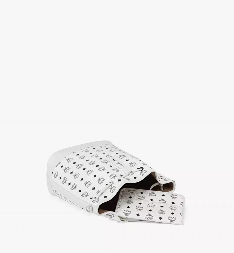 Taška Cez Rameno MCM Worldwide Dessau Drawstring in Visetos Biele | 983176-VZX