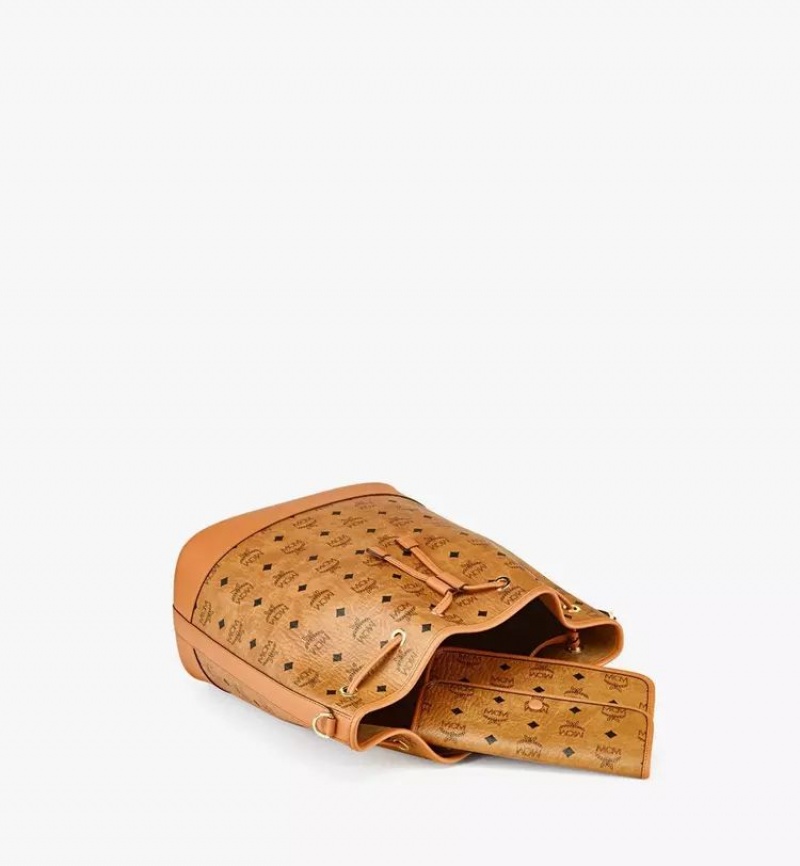 Taška Cez Rameno MCM Worldwide Dessau Drawstring in Visetos Hnede | 142085-KQS