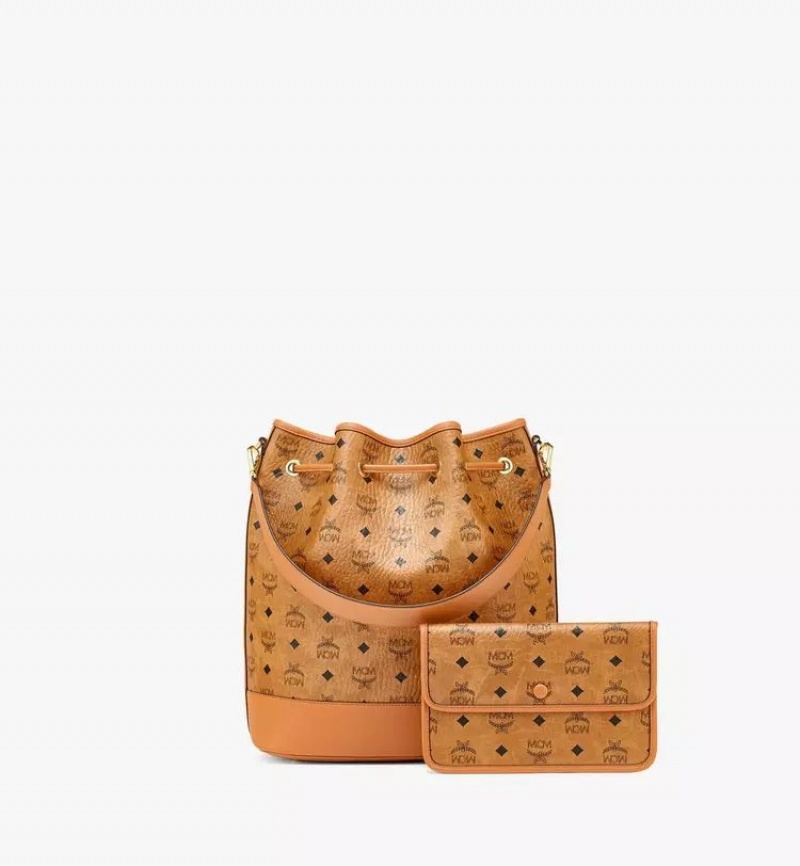 Taška Cez Rameno MCM Worldwide Dessau Drawstring in Visetos Hnede | 142085-KQS