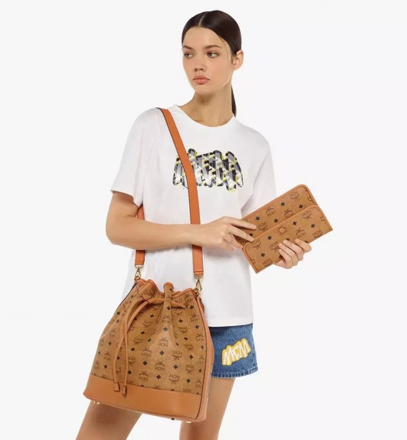 Taška Cez Rameno MCM Worldwide Dessau Drawstring in Visetos Hnede | 142085-KQS