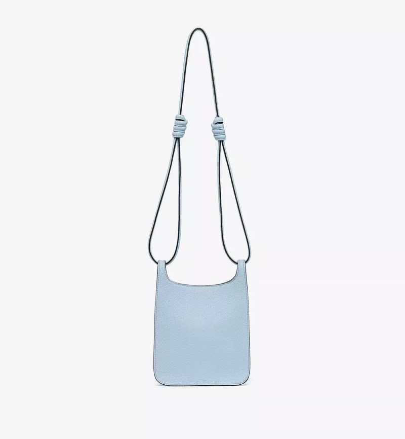 Taška Cez Rameno MCM Worldwide Himmel Hobo in Embossed Logo Kozene Modre | 540876-HBV