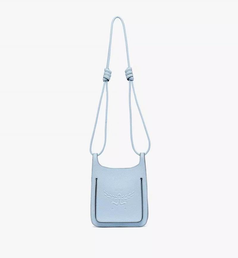 Taška Cez Rameno MCM Worldwide Himmel Hobo in Embossed Logo Kozene Modre | 540876-HBV