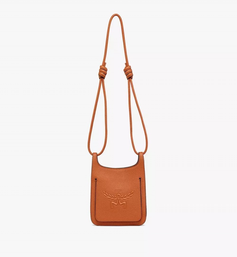 Taška Cez Rameno MCM Worldwide Himmel Hobo in Embossed Logo Kozene Hnede | 692048-DOF