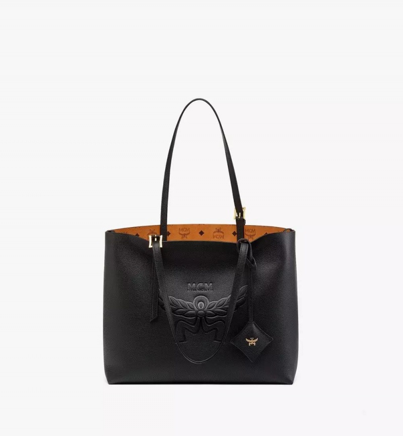 Taška Cez Rameno MCM Worldwide Himmel in Embossed Logo Kozene Čierne | 591284-XQC