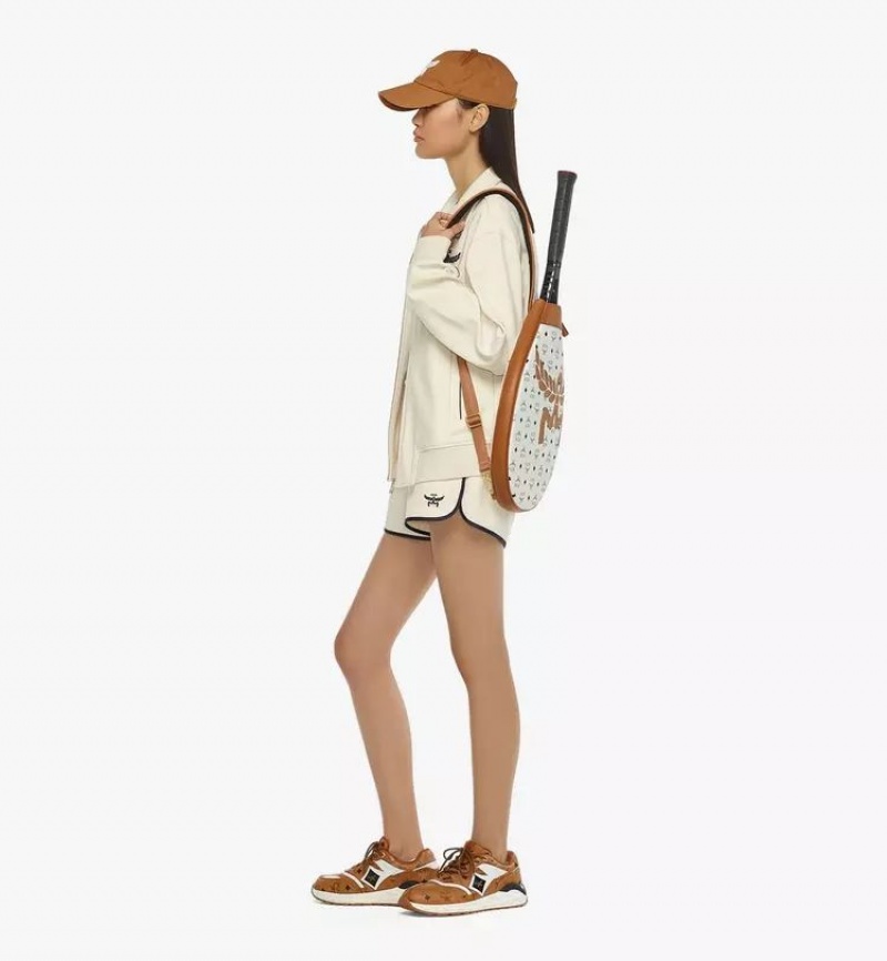 Taška Cez Rameno MCM Worldwide Tenisove Racket Cover in Mega Laurel Visetos Biele | 308274-PVU