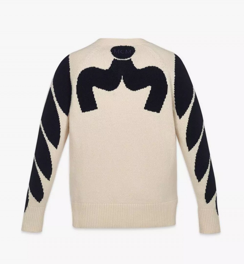 Topy MCM Worldwide Intarsia Laurel Cardigan Damske Béžové | 801425-ZCG