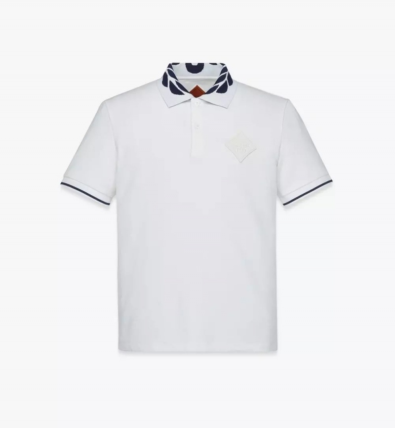 Topy MCM Worldwide Intarsia Laurel Piqué Polo Panske Biele | 365940-UZC
