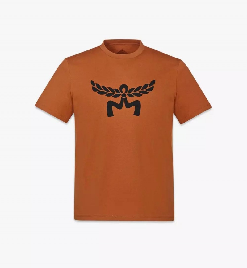 Topy MCM Worldwide Laurel Logo Print T-Shirt in Organic Bavlnene Damske Hnede | 469013-IGH