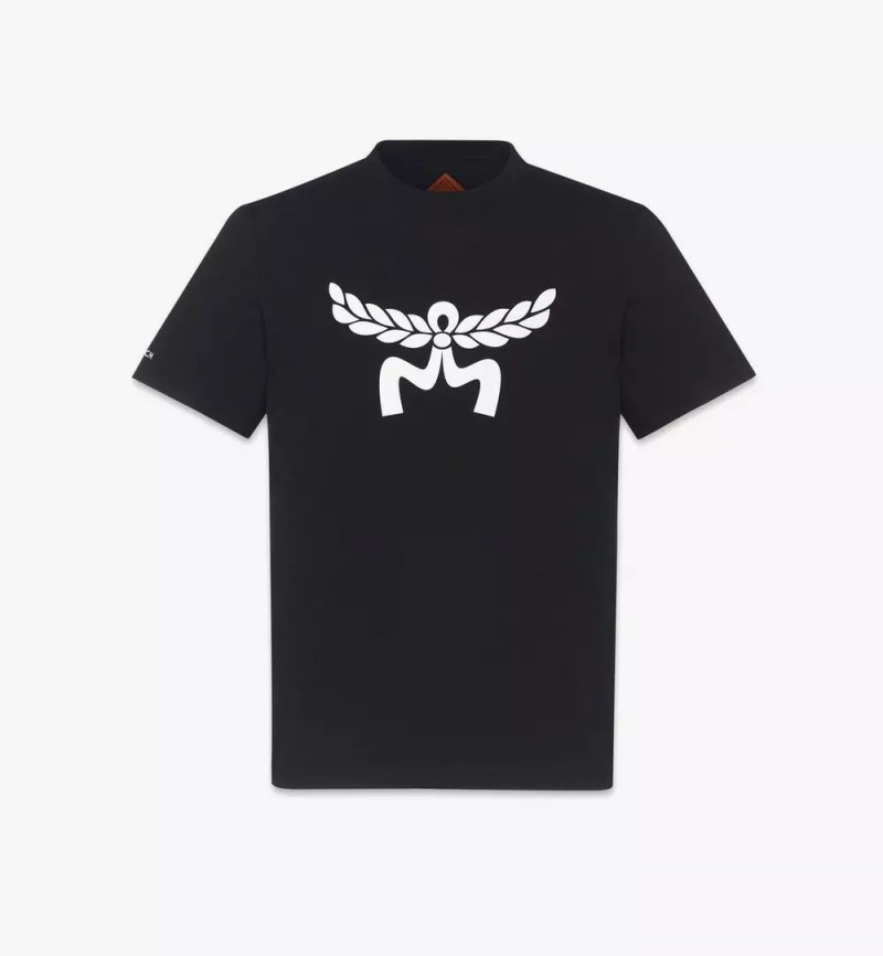 Topy MCM Worldwide Laurel Logo Print T-Shirt in Organic Bavlnene Panske Čierne | 406857-XNZ